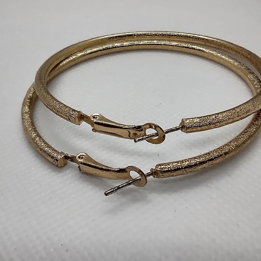Textured Pierced Gold Hoop‎ Earrings